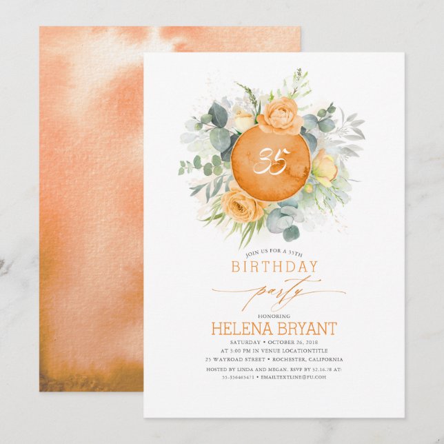 Invitation Orange Fleurs Wreath Boho Automne Anniversaire (Devant / Derrière)