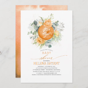 Invitation Orange Fleurs Wreath Boho Baby shower d'automne