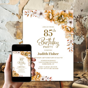 Invitation Orange Floral 85e fête d'anniversaire
