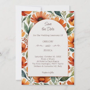 Invitation Orange Floral Aquarelle Enregistrer la date Mariag