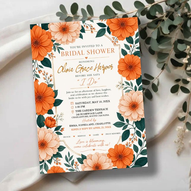 Invitation Orange Floral Bride To Be Party Invite (Créateur téléchargé)