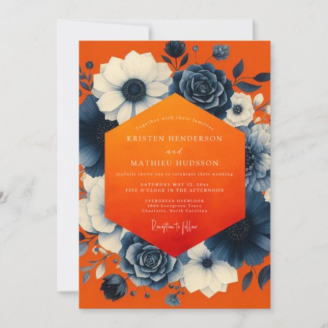 Invitation Orange Floral Opulence Wedding (Devant)
