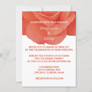 Invitation Orange Floral Rose Fleur Élégant Mariage rustique