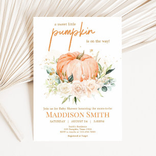 Invitation Orange Floral Sweet Petit Baby shower Citrouille
