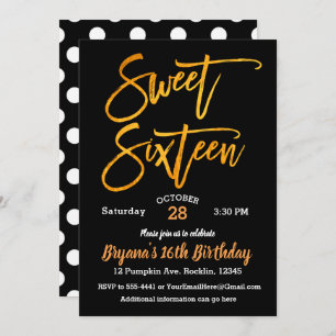 Invitation Orange Foil Sweet 16 Halloween Party Black White