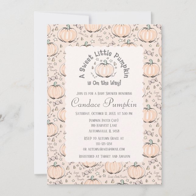 Invitation Orange Genre Neutre Petit Baby shower Citrouille (Devant)