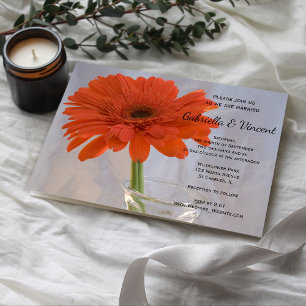 Invitation Orange Gerber Daisy en Vase Mariage