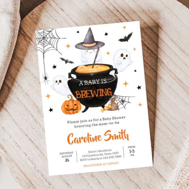Invitation Orange Ghost Halloween Baby brasse Baby shower (Baby is Brewing Baby Shower Invitation
)