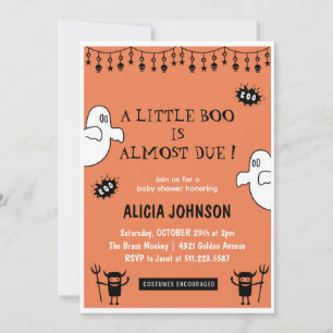 Invitation Orange Ghosts Little bot baby shower d'Halloween