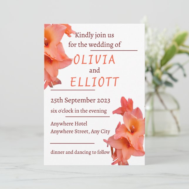 Invitation Orange Gladiolus Mariage Floral (Debout devant)