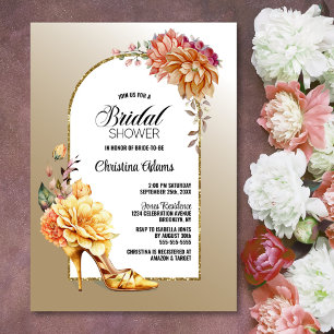 Invitation Orange Gold Floral Arch Fête des mariées or