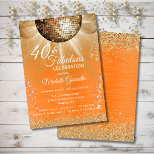 Invitation Orange Gold Glam 40 et Fabulous Disco Anniversaire