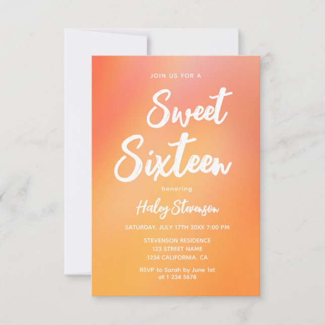 Invitation Orange Gradient Moderne tendance Sweet 16 Annivers (Devant)