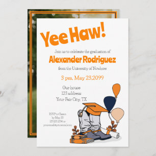 Invitation Orange Graduation Cap Cowboy Boot Arrangement