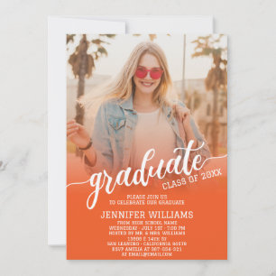 Invitation Orange Graduation Photo Grad Graduate Party