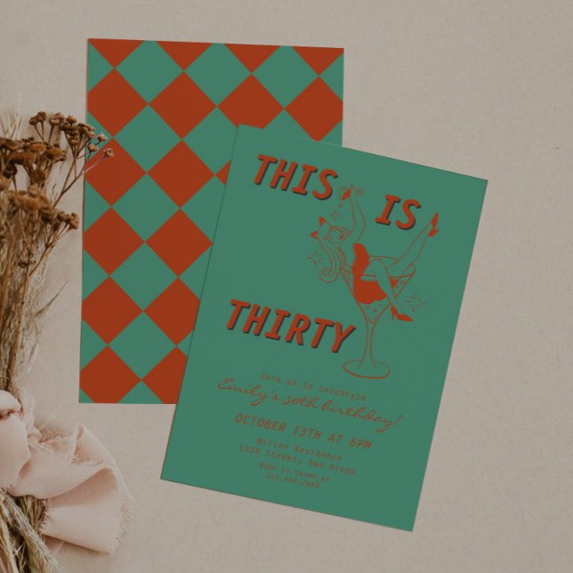 Invitation Orange & Green Retro Chic 30e fête d'anniversaire (Créateur téléchargé)