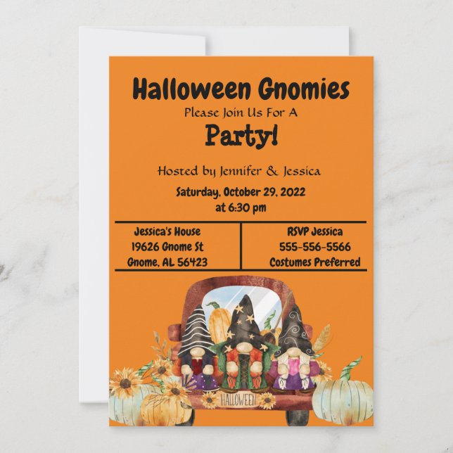 Invitation Orange Halloween Gnome Party (Devant)