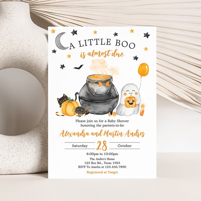 Invitation Orange Halloween Un Petit Baby shower Boo (Little Boo Orange Baby Shower Invitation)