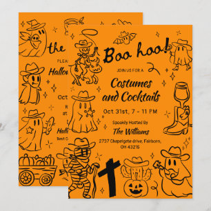 Invitation Orange Hand Drag Cowboy Thème Halloween Party