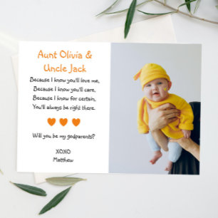 Invitation Orange Hearts Will You Be My Godparents with Photo