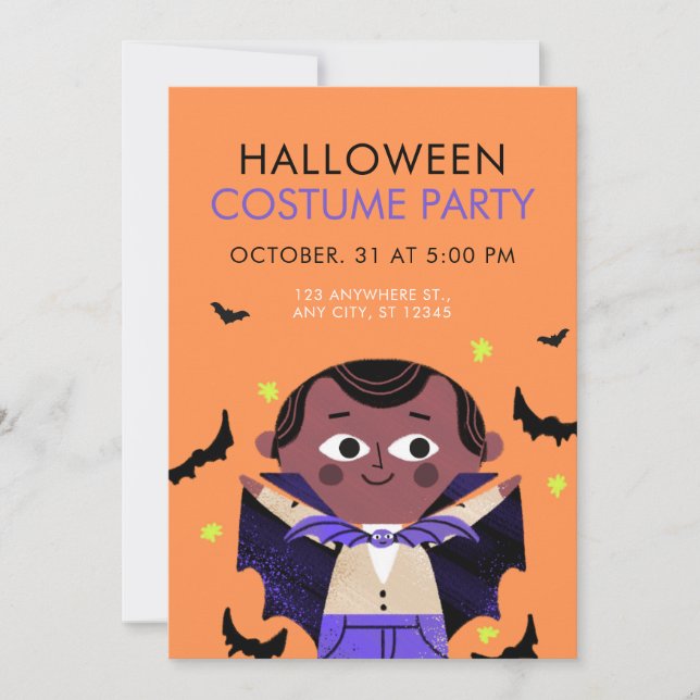 Invitation Orange Illustration Halloween Costume Party (Devant)