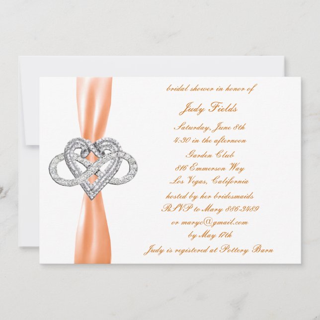 Invitation Orange Infinity Coeur nuptiale de douche Invitatio (Devant)