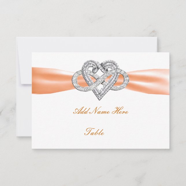 Invitation Orange Infinity Heart Mariage Table Place Card (Devant)