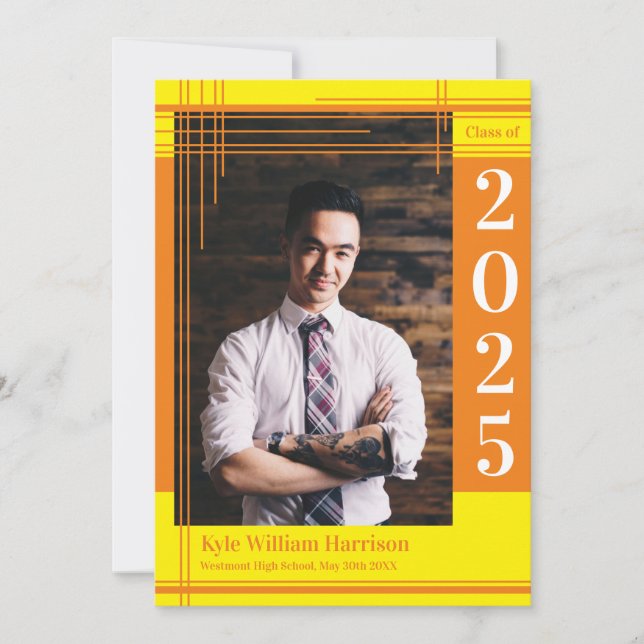 Invitation Orange Jaune École Couleur Graduation Photo Plaid (Devant)