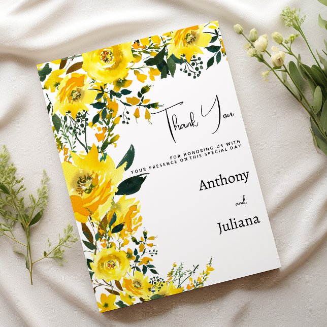 Invitation Orange jaune été botanique floral Merci (Orange yellow summer botanic floral Thank You )