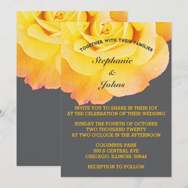 Invitation Orange Jaune Floral Gris Cool Boho Mariage (Devant / Derrière)