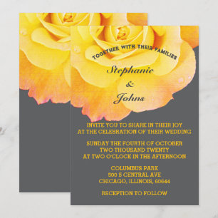 Invitation Orange Jaune Floral Gris Cool Boho Mariage