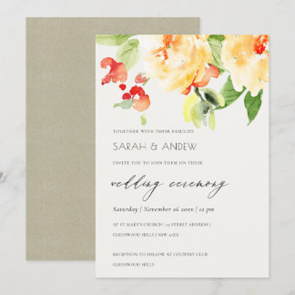 INVITATION ORANGE JAUNE ROSE ROSE ROSE ROSE MARIAGE FLORAL
