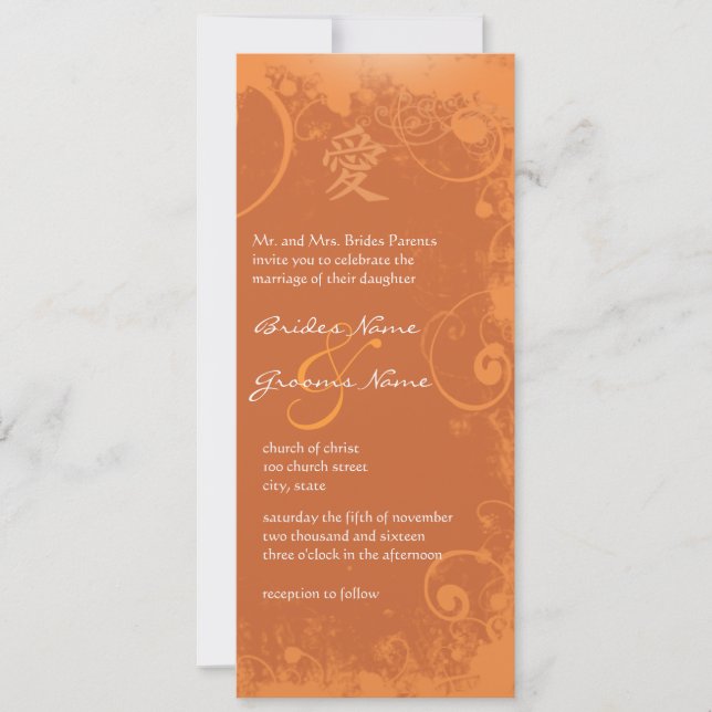 Invitation Orange Kanji Love Mariage (Devant)