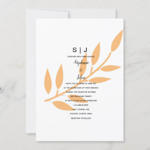 Invitation Orange Leaf Monogram Nature Minimal Mariage 2024