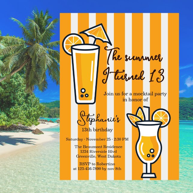 Invitation Orange L'été où j'ai eu 13 ans Mocktail Anniversai (Créateur téléchargé)