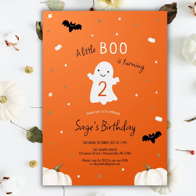 Invitation Orange Little Boo Halloween Anniversaire (Créateur téléchargé)