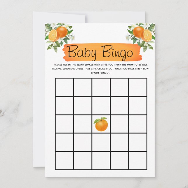 Invitation Orange Little Cutie Baby shower Bingo (Devant)