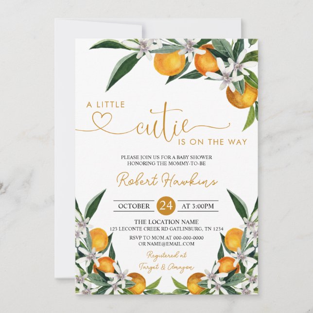 Invitation Orange Little Cutie est sur le chemin Baby shower  (Devant)