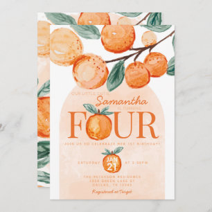 Invitation Orange Little Cutie QUATRE fête d'anniversaire