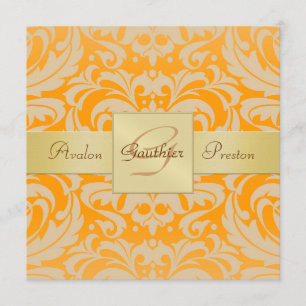 Invitation orange lumineuse de ruban de monogramme