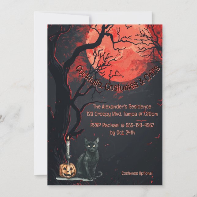 Invitation Orange Lune sur mesure Adultes Halloween (Devant)
