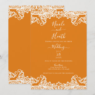 Invitation Orange Mangue & Dentelle Blanche Mariage Élégant