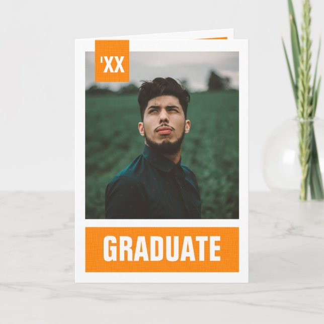 Invitation Orange Modern Textured Photo Graduation (Devant)
