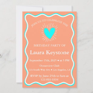 Invitation Orange moderne, Aqua & White Anniversaire