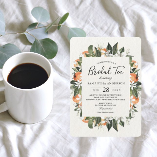 Invitation Orange moderne & Fleurs Cadre Aquarelle (Créateur téléchargé)