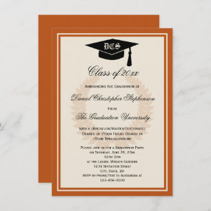 Invitation Orange Monogram Laurel Classic College Graduation