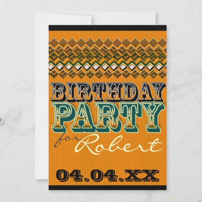Invitation Orange Noir Moderne Rayures Anniversaire Fête (Devant)
