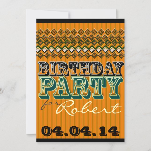 Invitation Orange Noir Moderne Rayures Anniversaire Fête (Devant)