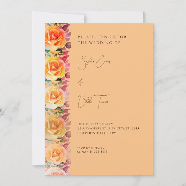 Invitation Orange Orange Roses Orange Mariage (Devant)