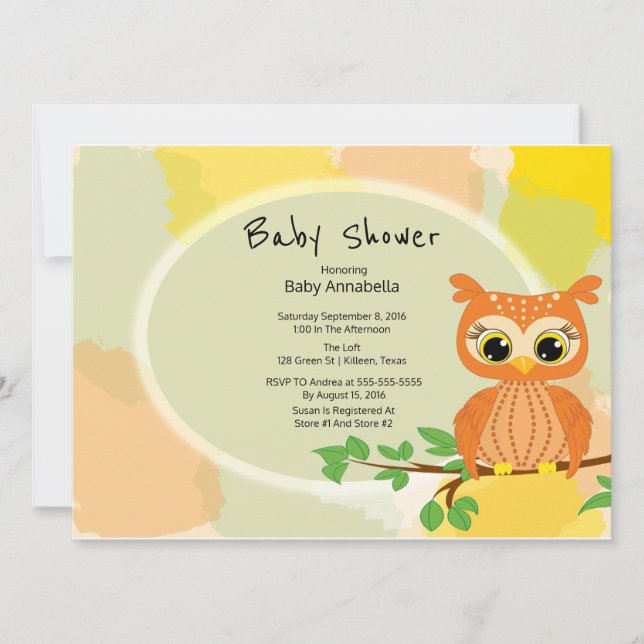Invitation Orange Owl Baby shower (Devant)
